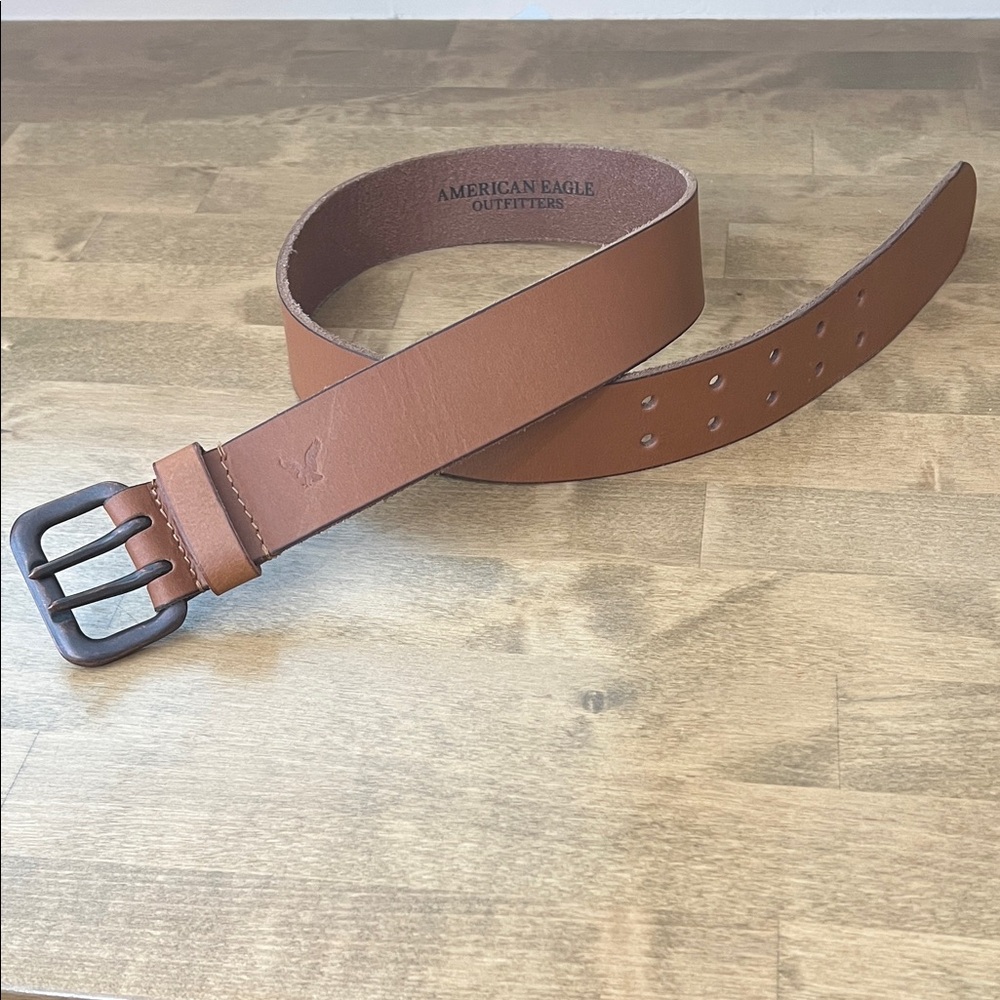 American Eagle Outfitters Vintage Rust Genuine Leather Double Prong Belt 38”